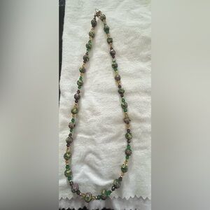 Handmade Green & Purple Crystal, Bronze and Glass Cloister Style Beaded Necklace